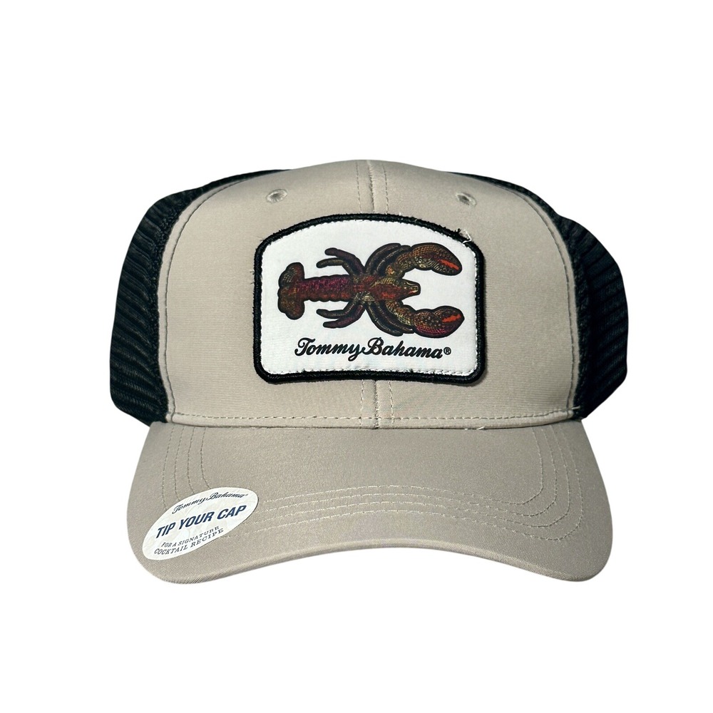 Tommy Bahama Lobster Patch Trucker Hat Tan Black Mesh Snapback Cap New